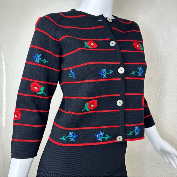 Alix International 60s Wool VTG Italian Floral Cardigan - Picture 3 of 14